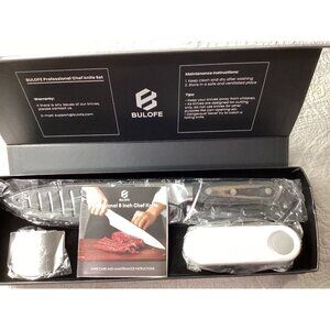 Bulofe Professional 8 Inch Chef Knife* Wooden Handle & Blade Cover*Gift Box Incl
